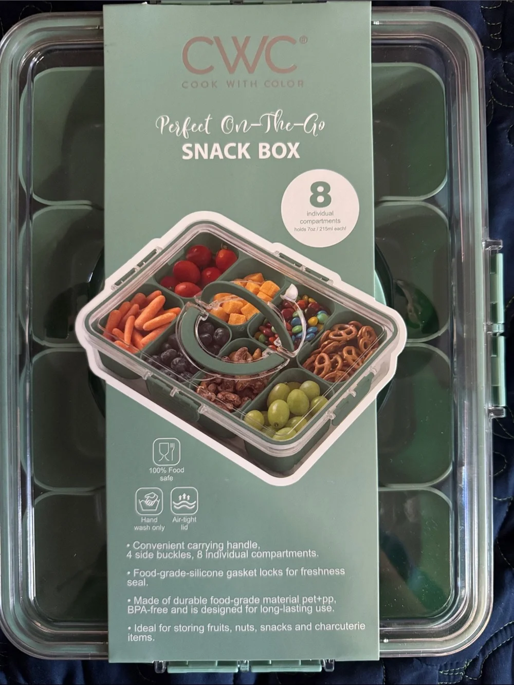CWC Sage Green Snack Box - 8-Compartment Food Storage - Picture 1 of 2
